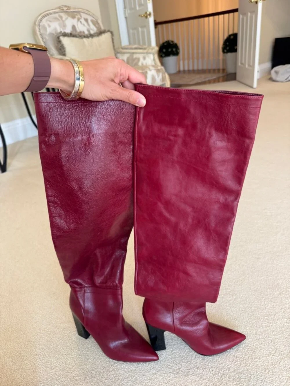 Zara Red Leather Over-the-Knee Boots — Size 39 (New Without Tags)